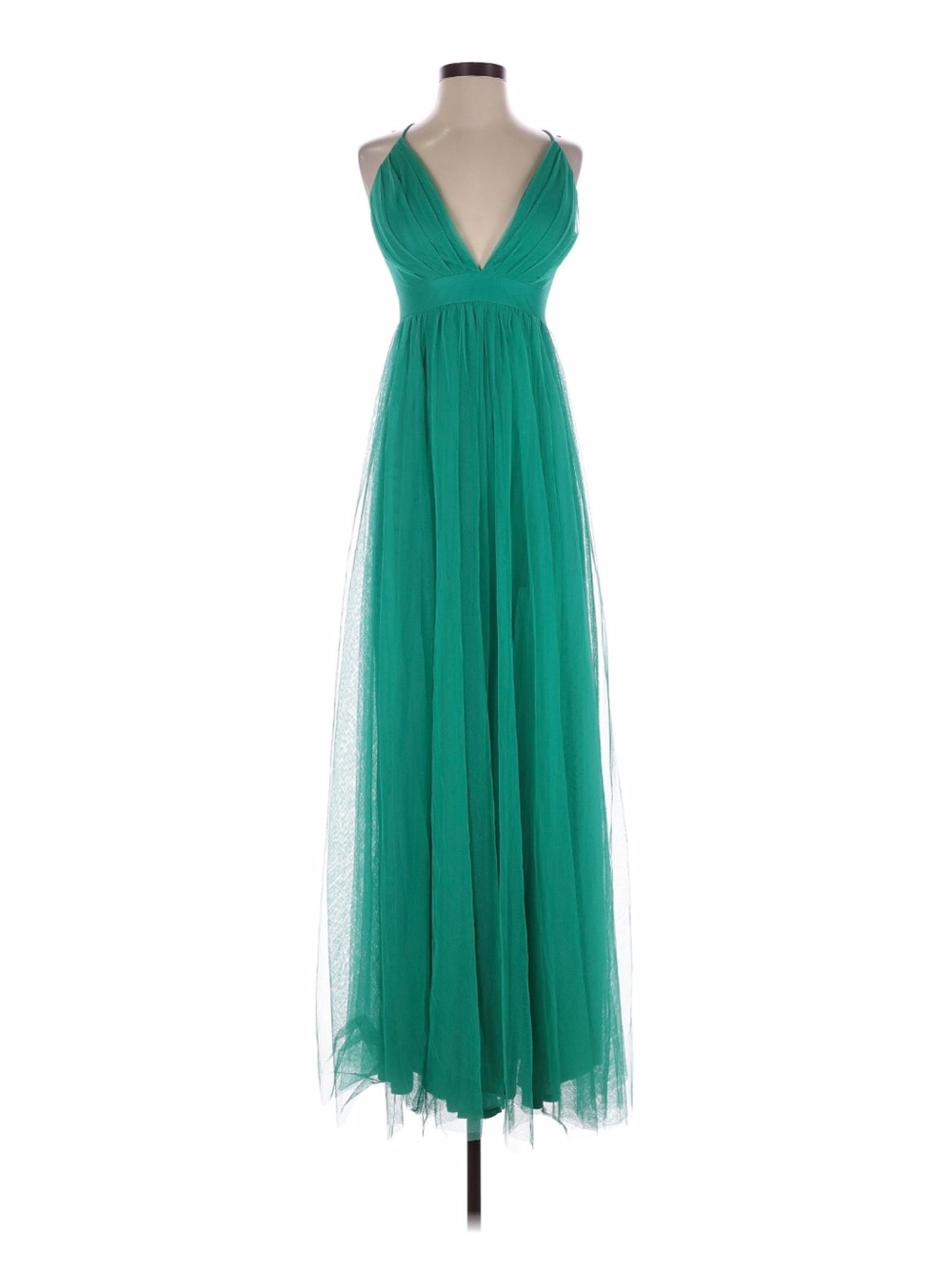 Emerald V-Neck Tulle Maxi Dress